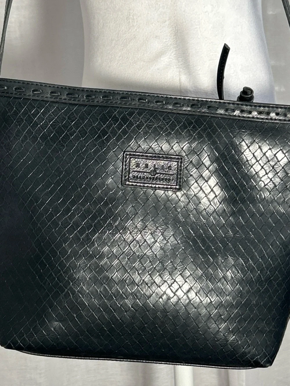 Vintage | Relic by Fossil | Black Woven-Texture | Faux Leather | Crossbody